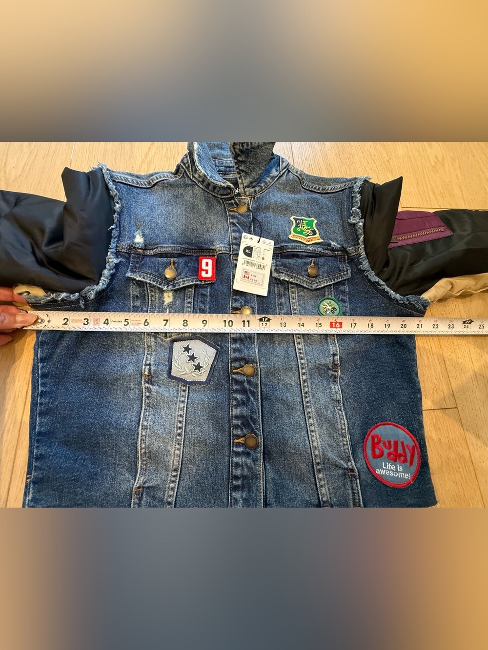 Desigual NWT Rare Hybrid Denim Bomber Jacket XL Patchwork Cropped Streetwear - Picture 9 of 9